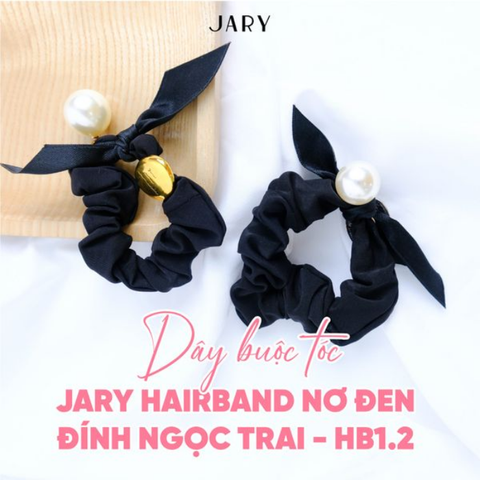 b127 - Jary - Dây Buộc Tóc, Hair Band - HB1 - HB1.2 - Nơ Đen Đính Ngọc Trai