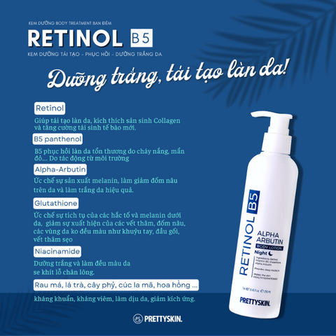 Kem dưỡng trắng da body Prettyskin Glutathione V10 & Retinol B5 250ml