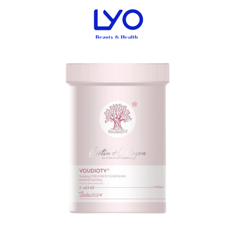 Kem ủ tóc Biotin Collagen Voudioty Pink Essence 500ml - Phục hồi hư tổn, dưỡng ẩm, óng ả