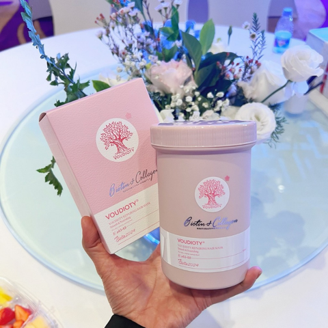 Kem ủ tóc Biotin Collagen Voudioty Pink Essence 500ml - Phục hồi hư tổn, dưỡng ẩm, óng ả