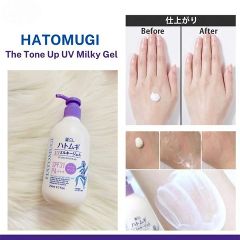 Sữa Dưỡng Thể Chống Nắng Ý Dĩ Hatomugi SPF31 PA+++ UV Care Tone up Milky Gel 250ml