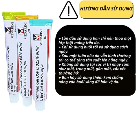 Tretinoin Gel USP 0.025% w/w Menarini Giúp Giảm Mụn, Mờ Thâm, Trẻ Hóa Da (Tuýp 20g)