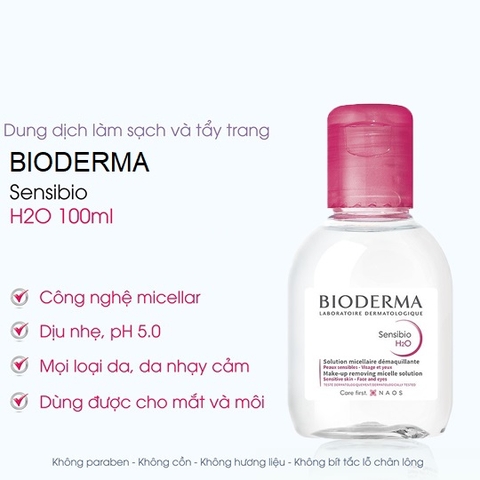 d53 - Nước Tẩy Trang Cho Da Nhạy Cảm Và Da Khô Bioderma Sensibio H2O 100ml (Màu hồng)