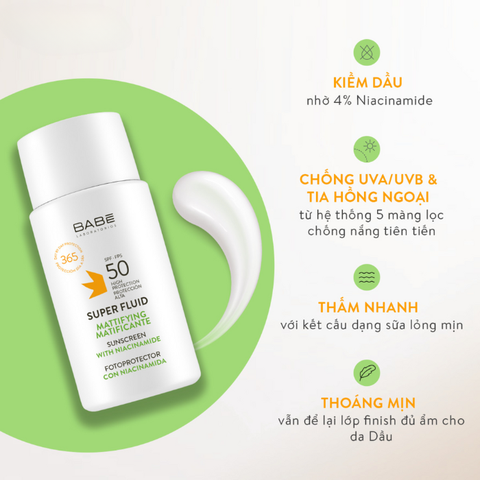 Kem chống nắng kiểm soát dầu da mụn Super Fluid Mattifying / Hyaluronic Acid Sunscreen SPF50 50ml
