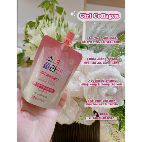 Nước Uống Bổ Sung Girl Collagen Hàn Quốc Hỗ Trợ Làm Đẹp Da, Ngăn Ngừa Lão Hóa Hộp 10 Túi x 100ml
