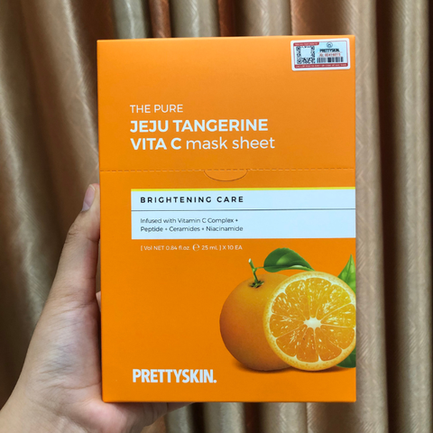 Mặt Nạ Dưỡng Trắng Da Vitamin C Prettyskin pretty skin The Pure Jeju Tangerine VITA C Mask Sheet 25ml (Hộp 10 miếng)