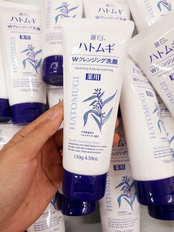 d727 - Sữa Rửa Mặt Ý Dĩ Hatomugi The W Cleansing Foam 130g (Màu Trắng)