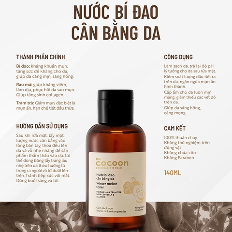 Nước hoa hồng Bí Đao Cân Bằng Da Cocoon 140ml