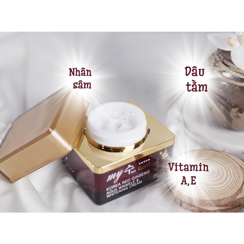 Kem Dưỡng Trắng Da Ngày Và Đêm Hồng Sâm Đỏ My Gold Korea Red Ginseng Aqua Wrinkle & Whitening Cream