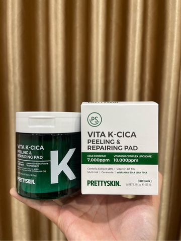 Toner Pad Làm Dịu Da, Giảm Mụn, Giúp Da Căng Bóng Prettyskin Vita K-Cica Peeling & Repairing Pad Hàn Quốc 80 Miếng/155ml
