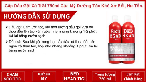 Cặp Dầu Gội Xả Phục Hồi Tóc TiGi Đỏ Bed Head Urban Anti+dotes 750ml