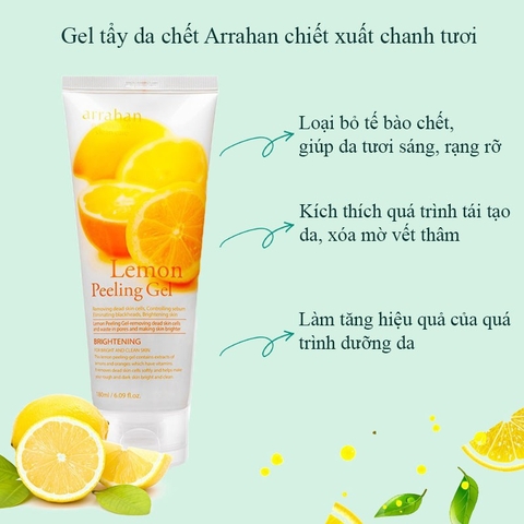 Tẩy Da Chết Arrahan Peeling Gel 180ml (Hương táo, Chanh, Hoa oải hương, than hoạt tính, Đông y, Lô hội)
