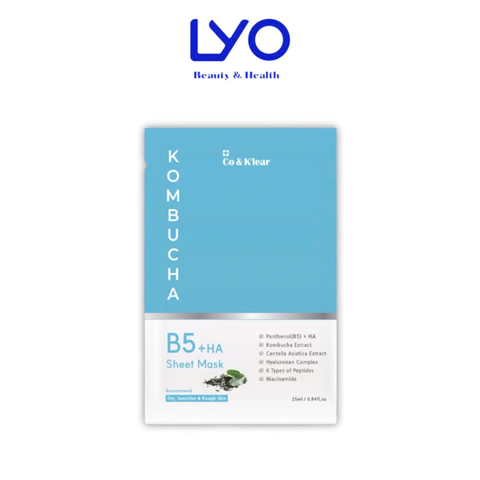 Lẻ Mặt Nạ Cấp Ẩm, Dưỡng Trắng & Làm Dịu Da Co & K'lear Kombucha B5 + HA Sheet Mask Hàn Quốc 25ml