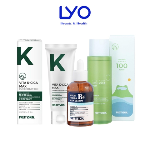 e712 - Prettyskin - Combo 3 sp dành cho da dầu (Toner rau má, Serum B5 xanh đậm, Kem dưỡng Vita K Cica)