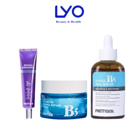e715 - Prettyskin - Combo 3 sp dưỡng trắng, tái tạo da (Retinal 3% 10ml, Serum B5 xanh nhạt, Kem dưỡng B5)