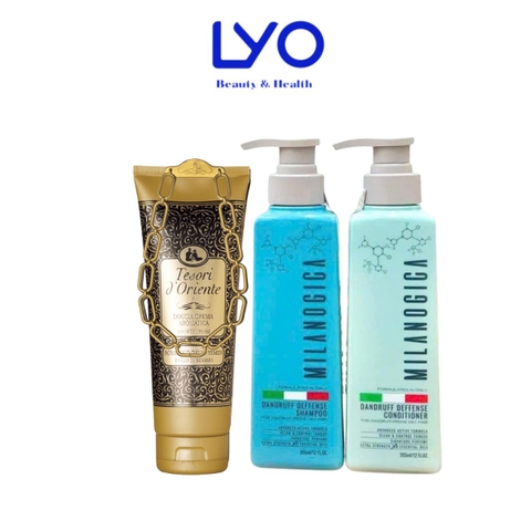 f080 - Combo 3 sản phẩm (Dầu gội & xả trị gàu Milanogica 335ml + Sữa tắm Tesori Hoàng Gia Royal Oud 250ml)