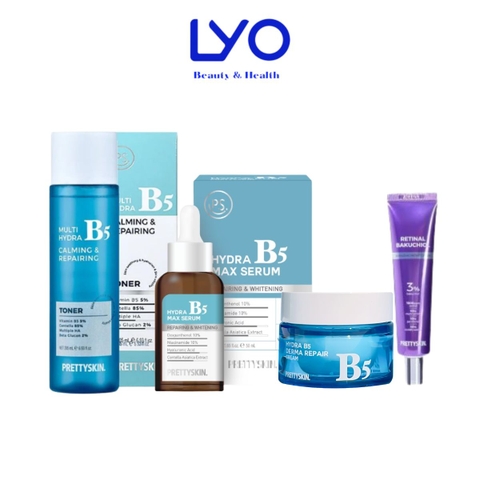 e710 - Prettyskin - Combo 4 sp dành cho da khô, tàn nhang (Serum B5 xanh nhạt, Toner B5, Kem dưỡng B5 và Retinal 10ml)