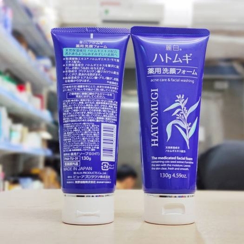 Sữa Rửa Mặt Ý Dĩ Hatomugi The Medicated Facial Foam 130g (Màu Xanh)
