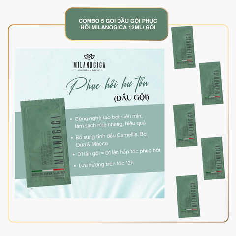 Dầu gội & xả Milanogica size mini 25ml & 12ml Phục hồi hư tổn, Giảm gàu sạch ngứa LYO