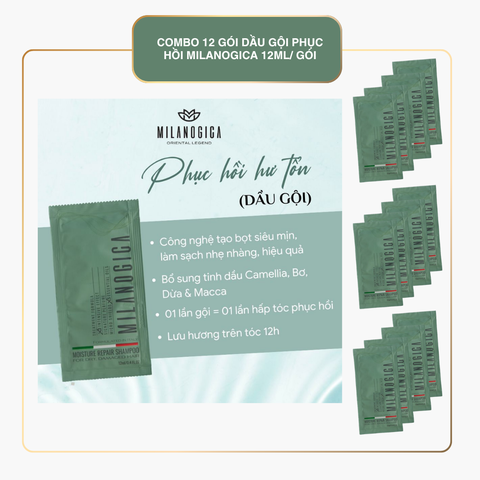 Dầu gội & xả Milanogica size mini 25ml & 12ml Phục hồi hư tổn, Giảm gàu sạch ngứa LYO