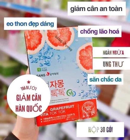 Nước ép bưởi đỏ Sanga Real Grapefruit Vita Tok Tok (Hộp 30 gói)