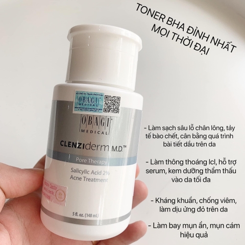 Nước hoa hồng cho da dầu mụn Obagi Clenziderm MD Pore Therapy (BHA 2%) 148ml