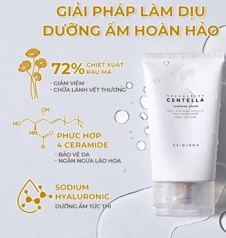 Kem dưỡng Rau Má Skin1004 Madagascar Centella Soothing Cream 75ml (Nắp trắng - Da dầu, hỗn hợp thiên dầu)