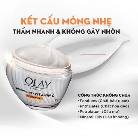 f081 - Kem Dưỡng Ẩm OLAY LUMINOUS NIACINAMIDE + VITAMIN C 50G Mờ Vết Thâm, Đốm Nâu, Dưỡng Sáng Da