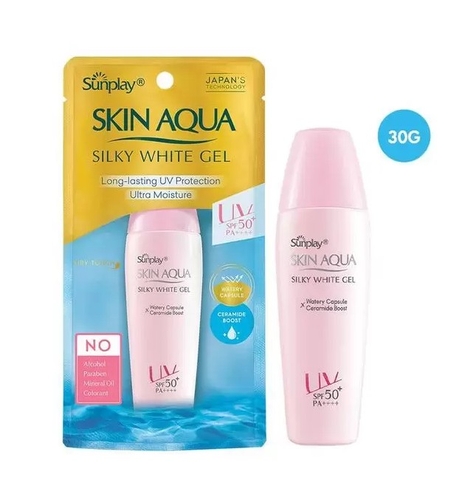 f421, f422, f423 - Sữa Chống Nắng Dưỡng Da Trắng Mịn Sunplay Skin Aqua Silky White Gel (Nắp Hồng), Ngừa Mụn (Nắp Xanh), Giữ Ẩm Sunplay Skin Aqua Uv Moisture Milk (Nắp Trắng)