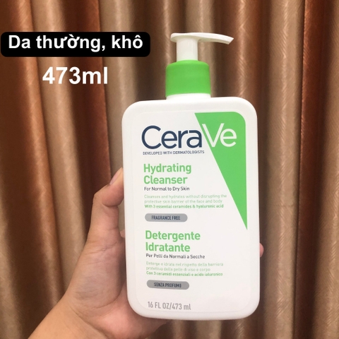 Sữa Rửa Mặt Pháp CeraVe Foaming/Hydrating/SA Smoothing Cleanser Dưỡng Trắng, Cấp Ẩm & Làm Sạch Da 236ml & 473ml
