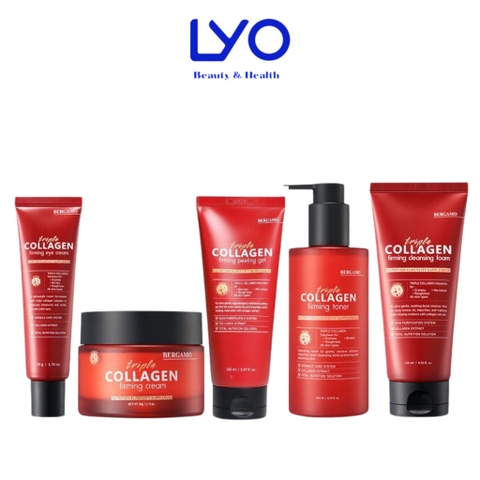Bộ Sản Phẩm Sữa Rửa Mặt/Kem Dưỡng/Tẩy Da Chết/Toner Collagen Săn Chắc Da Bergamo Triple Collagen Firming Hàn Quốc