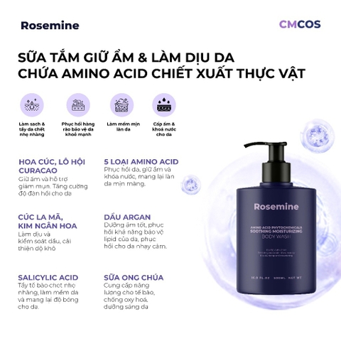 Sữa Tắm Amino Acid Dưỡng Ẩm Da, Giúp Da Mịn Màng Rosemine Phytochemicals Soothing Moistuzing Body Wash Hàn Quốc 500ml