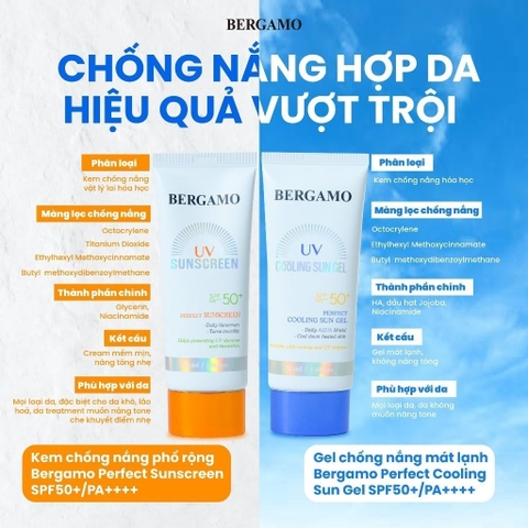 Kem Chống Nắng Bergamo Sun Screen SPF50+/ Perfect Cooling Sun Gel Bảo Vệ Da & Dưỡng Ẩm Hàn Quốc 70ml