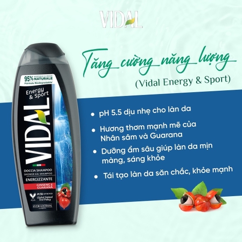 Dầu Gội 2 Trong 1 Ý Vidal Hương Thơm Quyến Rũ, Giúp Tóc Óng Mượt & Chắc Khỏe, Dành Cho Cả Gia Đình 250ml/500ml