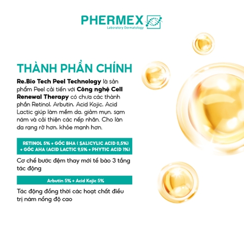 Peel Tế Bào Thế Hệ Mới Tái Sinh Trắng Da Phermex Re.BIO Tech Hỗ Trợ Giảm Mụn, Mờ Thâm Hàn Quốc 1.5g