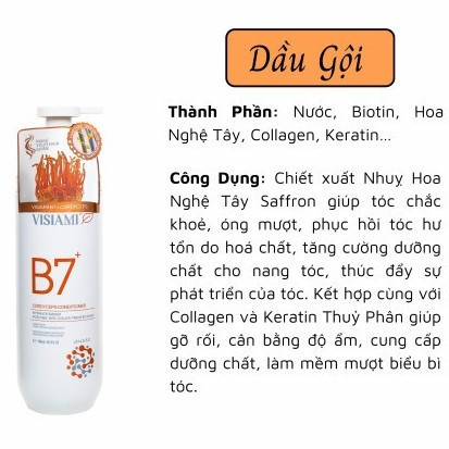 Dầu Gội - Xả Biotin Visiami Rainbow B7 Cải Thiện Mọc Tóc, Phục Hồi Hư Tổn, Dưỡng Tóc Mềm Mượt & Chắc Khỏe 780ml
