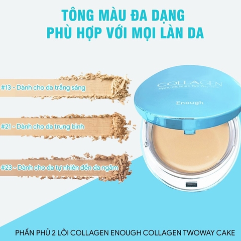 Phấn Phủ 2 Lõi Collagen Enough Twoway Cake Che Khuyết Điểm, Kiểm Soát Dầu Thừa Hàn Quốc 13g+13g