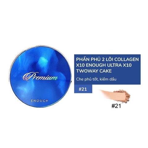 Phấn Phủ 2 Lõi Cao Cấp Enough Premium Twoway Cake Giữ Lớp Nền Luôn Sáng Mịn Hàn Quốc 13g+13g