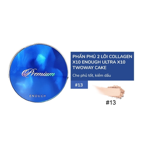 Phấn Phủ 2 Lõi Cao Cấp Enough Premium Twoway Cake Giữ Lớp Nền Luôn Sáng Mịn Hàn Quốc 13g+13g