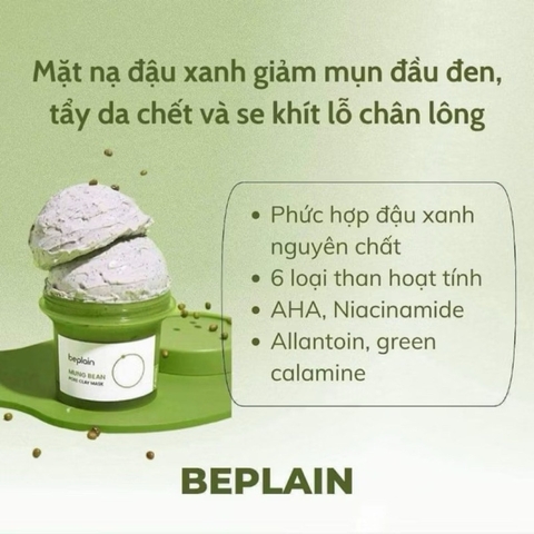 Mặt Nạ Đất Sét Đậu Xanh Giúp Giảm Mụn Đầu Đen, Tẩy Da Chết Beplain Mung Bean Pore Clay Mask Hàn Quốc 120ml