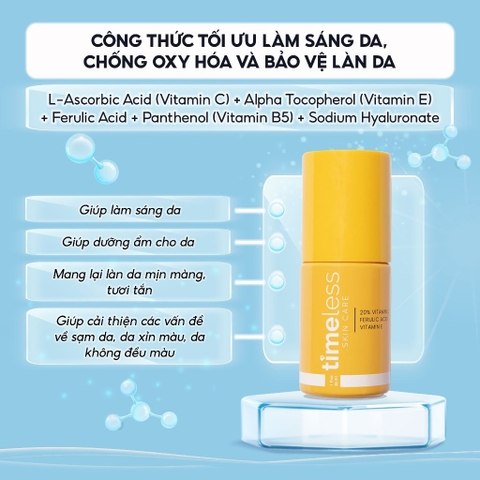 a774 - Serum Tinh Chất Giữ Ẩm, Dưỡng Trắng Da Giảm Thâm Timeless 10% / 20% Vitamin C + E + Ferulic Acid 30ml
