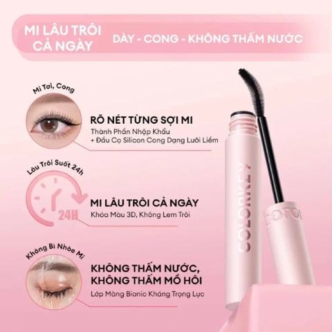 e950 - Mascara COLORKEY Hỗ Trợ Giúp Cong Và Dày Mi, Lâu Trôi, Chống Nước 6g LYO