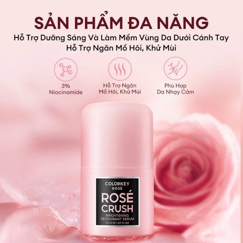 e996 - Lăn Khử Mùi COLORKEY Rosé Crush Hương Trái Cây, Khử Mùi, Ngăn Mồ Hôi, Dưỡng Sáng Da Niacinamide 50ml LYO