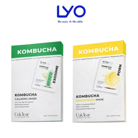 f281, f280 - Nguyên Hộp 5 Mask Cok'lear PDRN Kombucha Brightening/ Exosome Kombucha Calming Mask (5 miếng) LYO