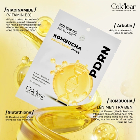 f281, f280 - Nguyên Hộp 5 Mask Cok'lear PDRN Kombucha Brightening/ Exosome Kombucha Calming Mask (5 miếng) LYO