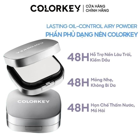 f291 - Phấn Phủ Nén Kiềm Dầu Colorkey Giữ Lớp Trang Điểm Lâu Trôi 48H, Chống Nước 12g LYO