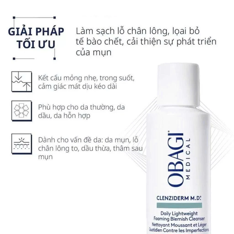 f419 - Sữa rửa mặt cho da dầu mụn Obagi Medical Clenziderm MD 118ml