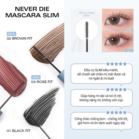 f308 - Mascara tơi mi, không lem trôi BBIA Never Die Mascara Slim 3ml