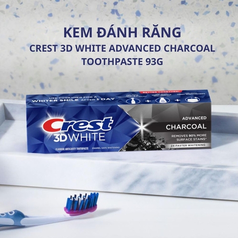 f328 - Kem Đánh Răng Crest 3d White Trắng Sáng Than Hoạt Tính Advanced Charcoal 93g LYO