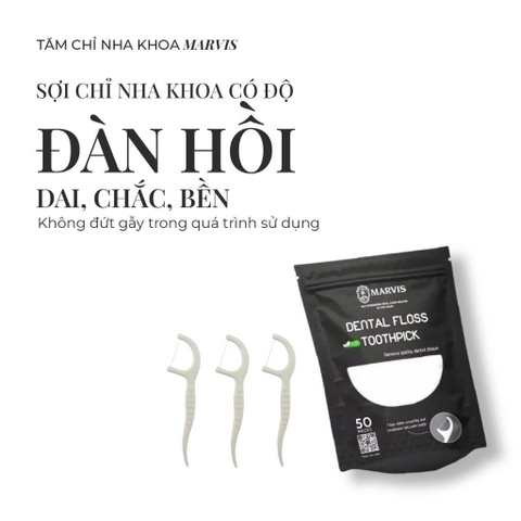 f225 - Tăm Chỉ Nha Khoa MARVIS Dental Floss Toothpick Bảo Vệ Răng Miệng An Toàn (túi 50 cái) LYO